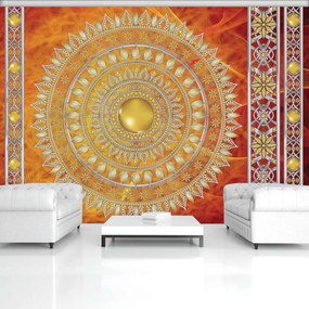 Fototapet - Mandala aurie în roșu (254x184 cm)