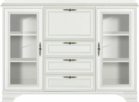 Vitrina living clasica IDENTO, alb, PAL/MDF/sticla/metal, 155x45x110 c
