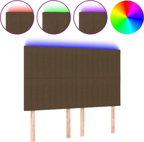 vidaXL Tăblie de pat cu LED, maro închis, 144x5x118/128 cm, textil