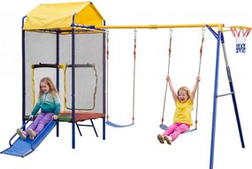 Dispozitiv multifuncțional 4-în-1 pentru exterior pentru copii, trambulină cu plasă de siguranță, pentru 3–8 ani, 336x217x238 cm, Multicolor