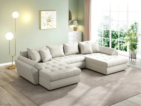 Colțar extensibil dumonde cu ladă de depozitare si sezut confortabil din spuma high-density, Loana U Enjoy Bej 355x185 cm