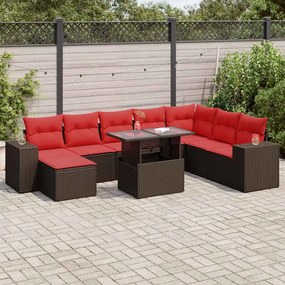 vidaXL Set canapele de grădină cu perne, 9 piese, maro, poliratan