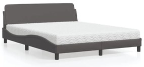 vidaXL Pat cu saltea, gri, 160x200 cm, piele ecologică