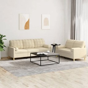 vidaXL Set de canapele cu perne, 2 piese, crem, material textil
