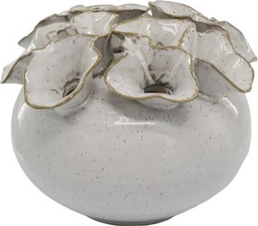 Vază din ceramică crem antichizat, lucrată manual, pentru 12 flori, H15/D21 cm