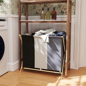 HOMCOM Coș de rufe pliabil 129L cu 3 compartimente și cadru X pentru dormitor, baie sau utilități. | Aosom Romania