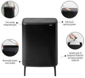 Cos pentru gunoi Brabantia Bo Touch Hi 1001260, 60 L, Inaltat, Deschidere lina si silentioasa, Negru mat