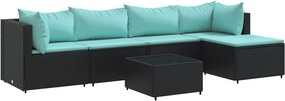 vidaXL Set mobilier de grădină cu perne, 6 piese, negru, poliratan
