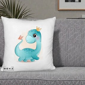 Perna Personalizata Dinozaur Bland Coroana Kawaii, 40x40 cm, Alb Pufos, Husa Detasabila, Perna Inclusa, BEKZ®