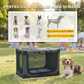 PawHut Cușcă de Transport Pliabilă pentru Câini și Pisici cu Pernă, Husă Lavabilă, Uși, din Oxford Respirabil 600D, 76x54x54 cm, Verde | Aosom Romania