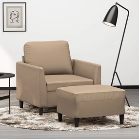 vidaXL Fotoliu canapea cu taburet, cappuccino, 60 cm, piele ecologică