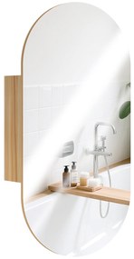 HOMCOM Dulap cu oglindă pentru baie, montare pe perete, oval, 45 x 90 cm, modern, fără rame, lemn natural | Aosom Romania
