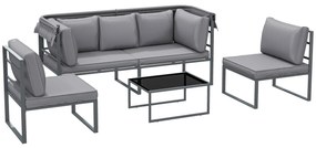 Outsunny Salon de gradina exterior 4 piese modular cu canapea, scaun și masă de cafea din sticlă temperată, incluse perne, gri | Aosom Romania