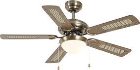 Ventilator de tavan din alamă cu imprimeu de lemn și ratan 105cm cu comutator cu lanț - Mistral Majas
