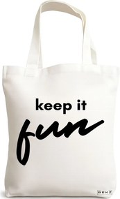 Sacosa de Panza pentru Cumparaturi, Geanta Tote, model Keep it Fun, 38x34.5 cm, Alba, BEKZ®