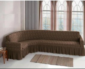 Husa elastica pentru coltar, cu volanas, model Jacquard Maro