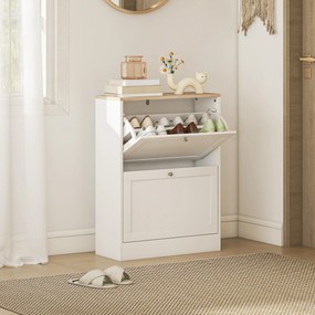 HOMCOM Dulap de pantofi 12 perechi, mobilier de intrare cu 2 sertare rabatabile și rafturi reglabile, 60 x 24 x 80 cm, alb | Aosom Romania