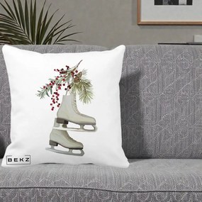 Perna Decorativa Patine cu Ramuri de Brad si Afine, 40x40 cm, Alba Mata, Husa Detasabila, Perna Inclusa, BEKZ®