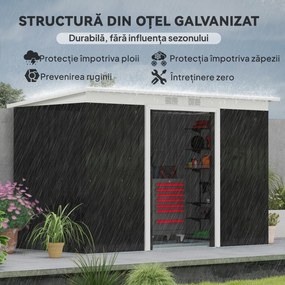 Outsunny, magazie pentru scule de gradina, casuta de gradina, sopron, 280x130x172cm, gri inchis | AOSOM RO