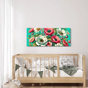 Tablou - Flori pe fundal albastru (120x50 cm)