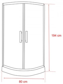 Cabină de duș curbată Spirit Matt 80x80x194 cm cu cădiță de duș din acril armat