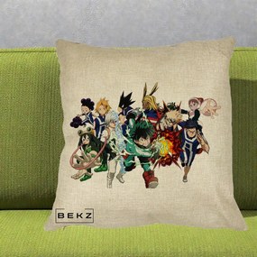 Perna Personalizata My Hero Academia Clasa 1-A Complet, 40x40 cm, Crem, Husa Detasabila, Perna Inclusa, BEKZ®