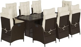 vidaXL Set mobilier de grădină cu perne, 9 piese, maro, poliratan