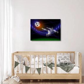 Tablou pe sticlă - Fotbaliști în săritură (70x50 cm)