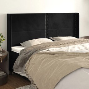 Tablie de pat cu aripioare, negru, 183x16x118 128 cm, catifea 1, Negru, 183 x 16 x 118 128 cm