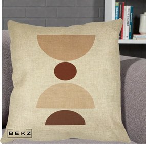 Perna Decorativa Geometric Boho Cerc si Boluri, 40x40 cm, Crem, Husa Detasabila, Perna Inclusa, BEKZ®
