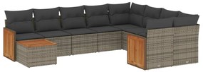 3227999 vidaXL Set mobilier de grădină cu perne, 10 piese, gri, poliratan