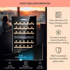 Klarstein Barossa 29 Duo, frigider pentru vin, 29 sticle, 80 litri, 2 zone, buton de control