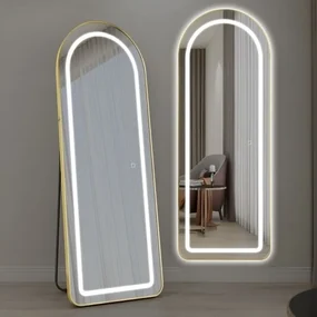 Oglinda LED Ovala 50x160 cm, Iluminare 3 Nuanțe, Touch Control & Design Premium Rama Gold