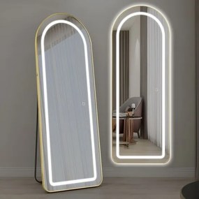 Oglinda LED Ovala 50x160 cm, Iluminare 3 Nuanțe, Touch Control & Design Premium Rama Gold