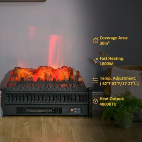 HOMCOM Set pentru Șemineu Electric de 58 cm, cu Flacara Realista, cu Temperatura Reglabila, Protectie impotriva Supraincalzirii, Telecomanda,Negru