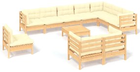 3096785 vidaXL Set mobilier grădină cu perne crem, 11 piese, lemn masiv de pin