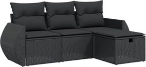 vidaXL Set mobilier de grădină cu perne, 4 piese, negru, poliratan