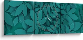 Tablou - Frunze turcoaz (cu ceas) (90x30 cm)