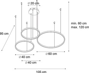Lampă suspendată neagră cu LED cu dimmer în 3 trepte, 3 lumini - Anello