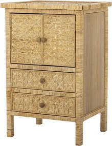 Comodă natur din lemn masiv și rattan, cu 2 sertare și ușă, „Lorris", 45 x 36 x 67 cm