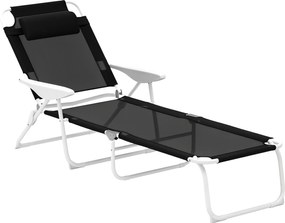 Outsunny Șezlong pliabil pentru grădină cu pernă, scaun cu spătar reglabil în 4 poziții până la 120 kg Negru | Aosom Romania