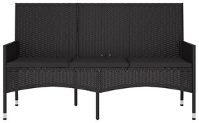 Banca de gradina cu 3 locuri, cu perne, negru, poliratan