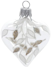 Set 4 decorațiuni de Crăciun din sticlă Ego Dekor Heart, alb-auriu
