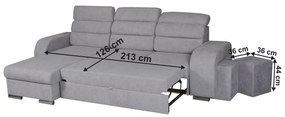 Canapea universală, material textil, gri, LESAT ROH UNI