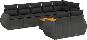 vidaXL Set mobilier de grădină cu perne, 9 piese, negru, poliratan