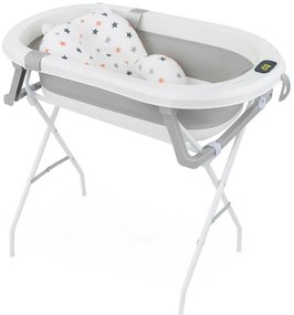 Cadita pliabila cu termometru electronic, hamac ajustabil,dop  si stand pliabil Kidizi Folda grey, certificat EN71, include furtun scurgere si baza antialunecare, 0-24 luni