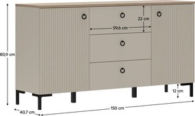 Comodă, gri-maroniu Taupe/stejar silverjack, DOMCA 2D3S