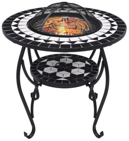 Masa cu vatra de foc, mozaic, negru si alb, 68 cm, ceramica Negru