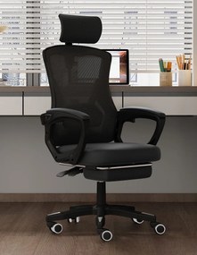 RESIGILAT- Scaun ergonomic cu suport lombar, pivotant 360°, tetieră reglabilă, suport pentru picioare, Mesh, Negru