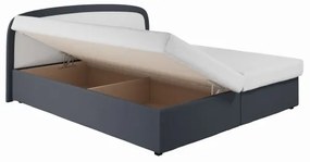 Pat tapițat MALIA 160x200, gri, cu saltea cu arcuri și spațiu de depozitare